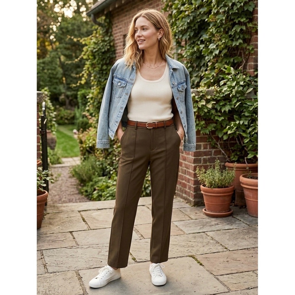 Madwell The Fairbanks Pant Olive Brown Tapered High Rise Trouser GR6270 Size 8